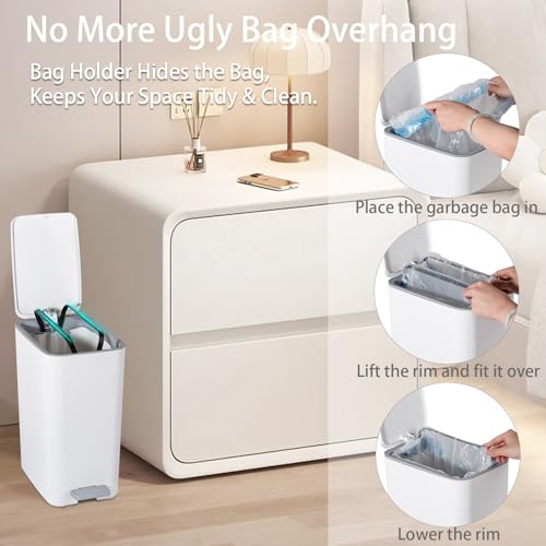 Slim Step Trash Can with Lid - 2.1 Gallon Small Bathroom Wastebasket