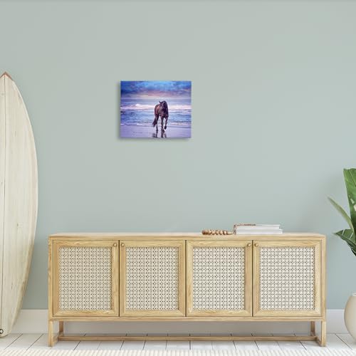 Stupell Industries Wild Horse on Beach Colorful Blue Sunset