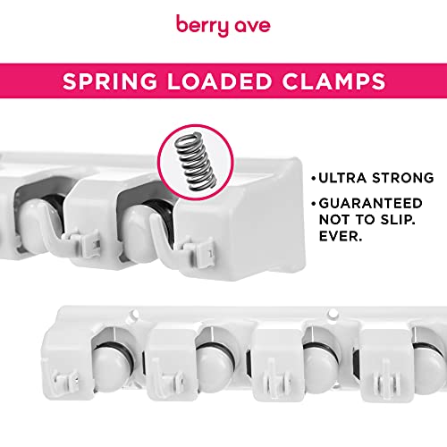 Broom Holder Wall Mount with 5 Slots and 6 Hooks White Mop Organizer