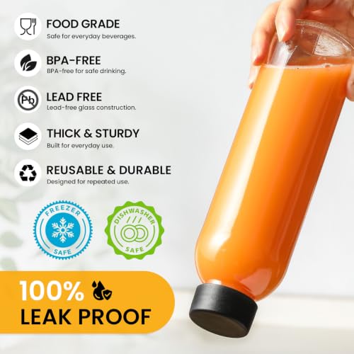 8 Pack 18 oz Glass Juice Bottles with Airtight Lids, Straws, and Cleaning Set
