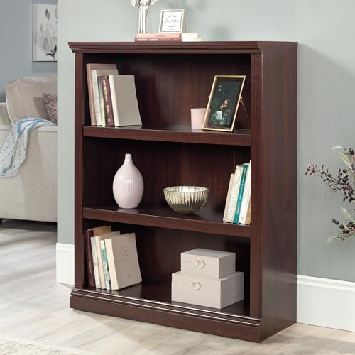 3-Shelf Adjustable Bookcase, Cherry Finish Storage Organizer