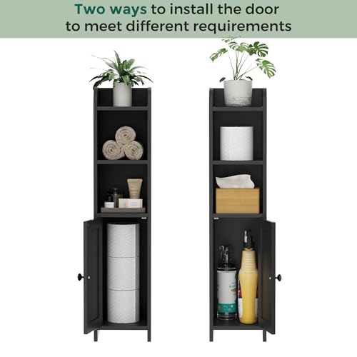 Slim Bathroom Storage Cabinet, Narrow Corner Floor Organizer with Door