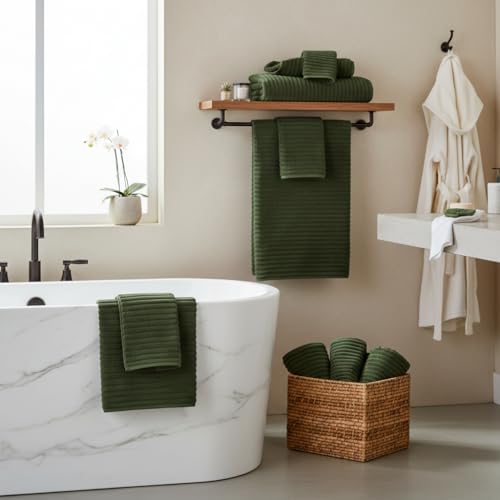 6-Piece Microfiber Bath Towel Set, Olive Green, Quick-Dry and Absorbent