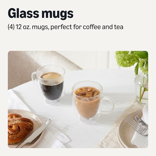 Amazon Basics 12 oz. Double Walled Glass Coffee Mugs - Set of 4, Dishwasher Safe