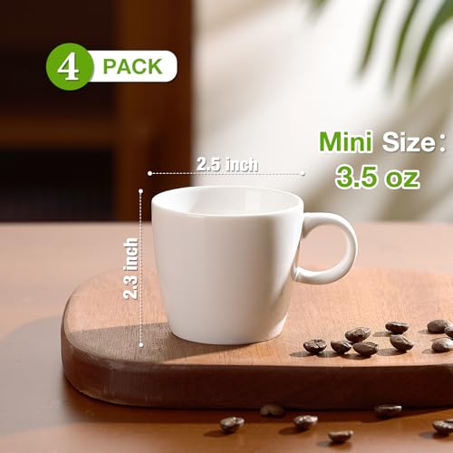 Hlukana Porcelain Espresso Cups Set of 4 - 3.5 oz White Demitasse Coffee Mugs