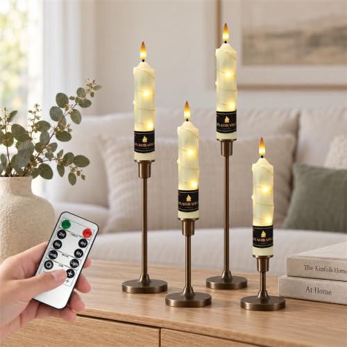 Ivory Flameless Taper Candles 4 Pack - Battery Operated LED with Remote & Flickering Flame, 6.5 Inch for Holiday Decor
