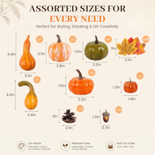 Artificial Mini Pumpkins and Maple Leaves Harvest Decor Set (50-Piece)
