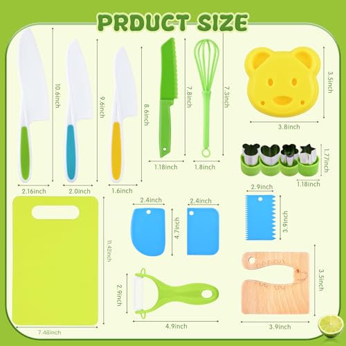 Kids Kitchen Knife Set with Wooden and Plastic Knives for Safe Cooking