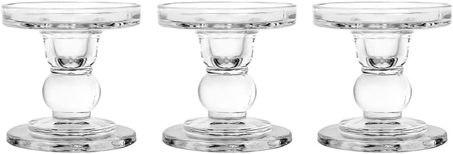 Skiennix Glass Candlestick Set - Elegant Crystal Candle Holders for Weddings & Home Decor | Clear, 3 Pieces