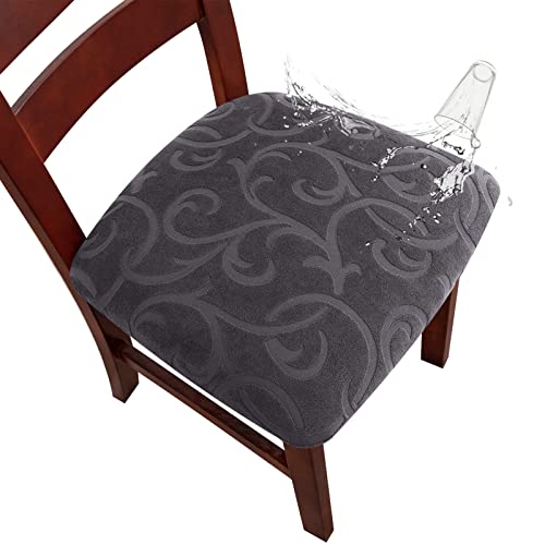 Waterproof Dining Chair Covers, 4 Pack - Stretch Slipcovers, Dark Gray Floral