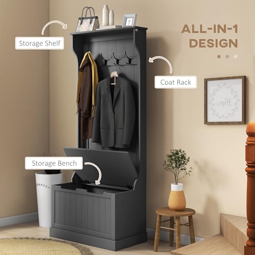 3-in-1 Hall Tree with Storage Bench and Shoe Rack, Entryway Coat Rack