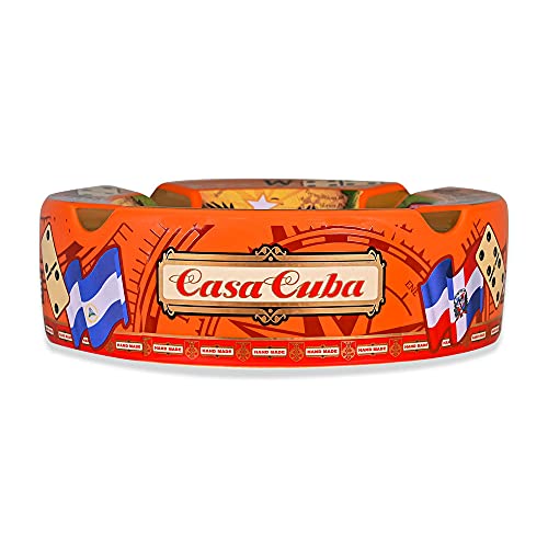 Large Ceramic Cigar Ashtray, 4-Slot Orange Round Ashtray 8.5-inch