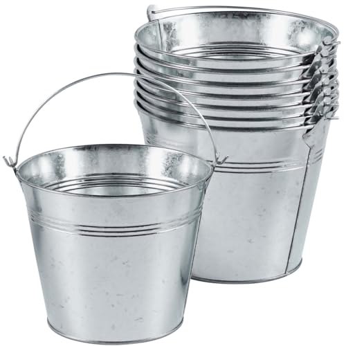 Galvanized Metal Buckets with Handles, 8-Pack - Rustic Mini Pails for Plants