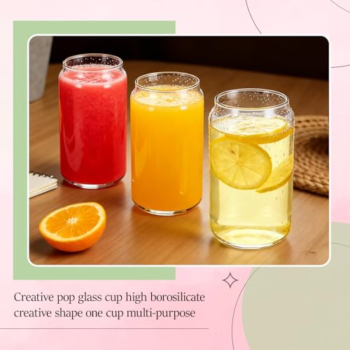 Set of 12 Can Shaped Drinking Glasses, 16 oz Clear Glass Tumblers