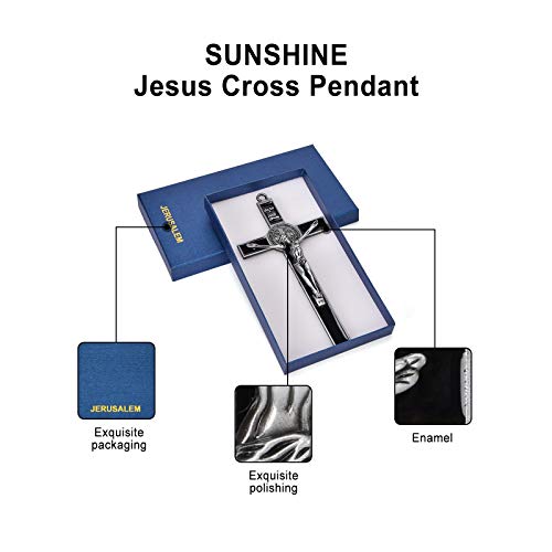 7-Inch St. Benedict Crucifix Wall Cross - Black Enamel Metal Wall Art