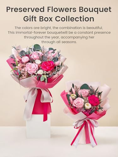 Preserved Real Rose Bouquet with Gift Box - Hot Pink Forever Flowers