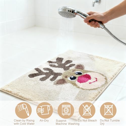 Earndodo Christmas Reindeer Bath Mat 20x32in Non Slip Microfiber Rug