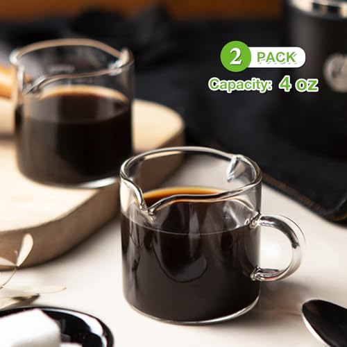 Double Spout Glass Espresso Cups Set of 2, 4 oz Shot Glasses with Handle