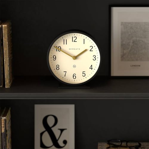 Modern Classic Round Mantel Clock, Silent Desk & Shelf Clock, Black