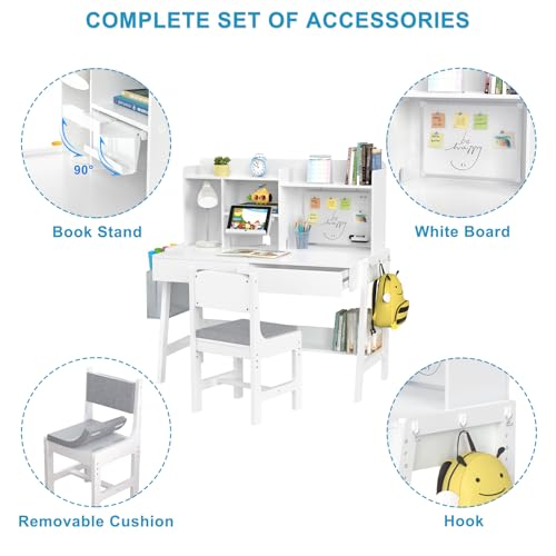 Height Adjustable Kids Study Desk and Padded Chair Set with Storage
