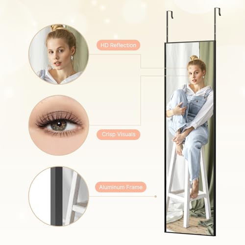 Full Length Over the Door Mirror, 48x14 Tempered Glass Hanging Mirror