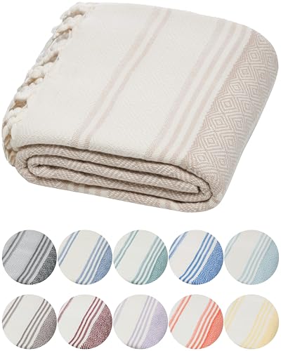 DEMMEX Organic Cotton Turkish Bath & Beach Towel 71x36 Beige - Soft & Absorbent