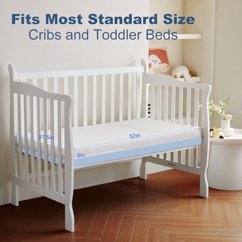 Dual Sided Breathable Baby Crib Mattress for Infant & Toddler Bed - 52"x28"x5"