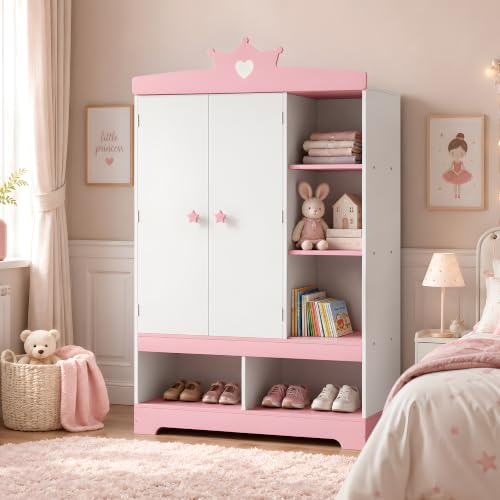 Kids Dress Up Storage Wardrobe with Hidden Jewelry Armoire and Mirror