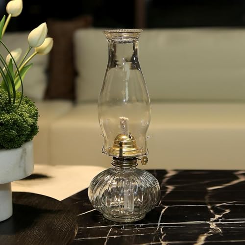 Large Glass Kerosene Oil Lamp Lantern - 12.9 Inch Vintage Hurricane Lamp