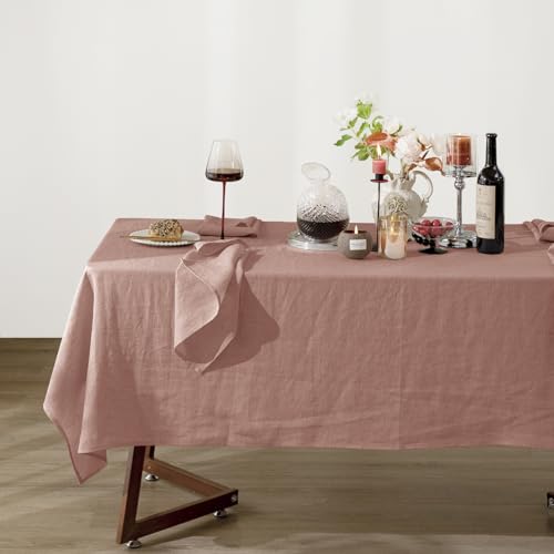 Talasily 100% Linen Rectangle Tablecloth 60x84 Pink - Farmhouse Dining Cover