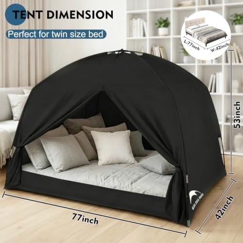Indoor Blackout Twin Bed Tent - 3-Door Breathable Privacy Sleeping Canopy