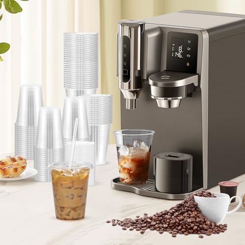 16 oz Clear Plastic Cups with Lids & Straws (100 Pack) - Iced Coffee Cups