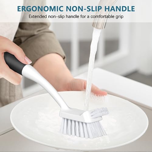 3-Piece Kitchen Dish & Bottle Brush Set with Scraper Tip & Long Handle