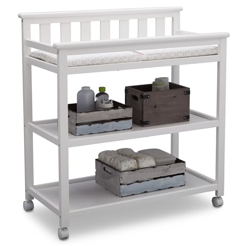 Flat Top Baby Changing Table with Wheels, Storage Shelves and Pad