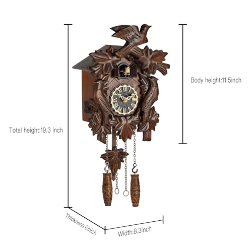 Handcrafted Wooden Cuckoo Clock with Pendulum and 12 Melodies