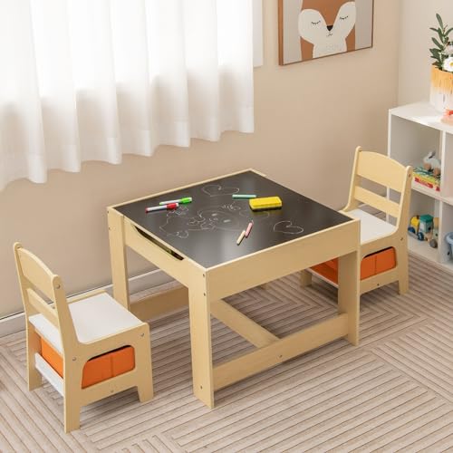 3-in-1 Wooden Kids Activity Table and Chair Set with Storage