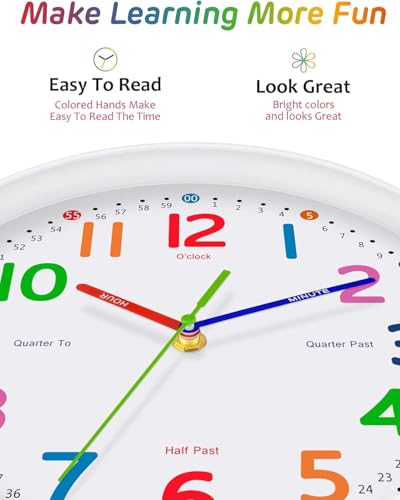 8-Inch Kids Teaching Wall Clock - Silent Non-Ticking Learning Clock