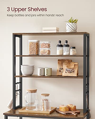 6-Tier Kitchen Baker's Rack with 6 Hooks, Coffee Bar & Microwave Stand