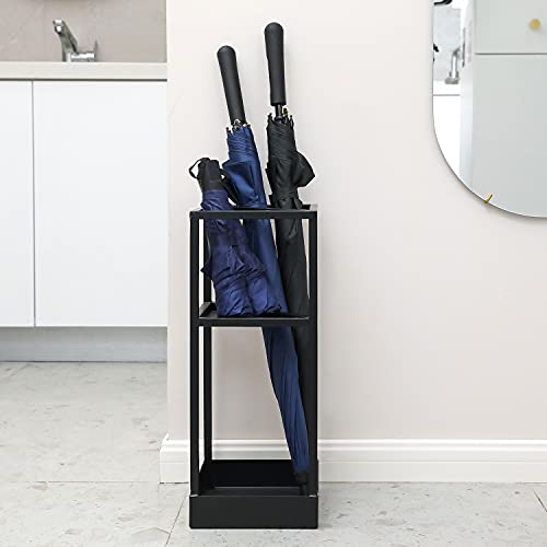20-Inch Geometric Metal Umbrella Stand with Drip Tray and Folding Shelf