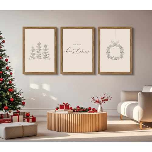 Christmas Prints 16x24 Inch Wood Framed Set of 3 Canvas Wall Art Baccone