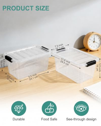Clear Plastic Storage Bins with Lids 7 Quart 6 Pack Stackable