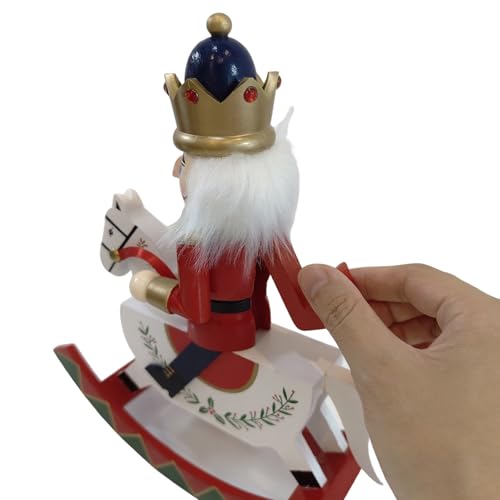 Hand-Painted Wooden Nutcracker Rocking Horse Soldier Figurine - Red, 10-Inch