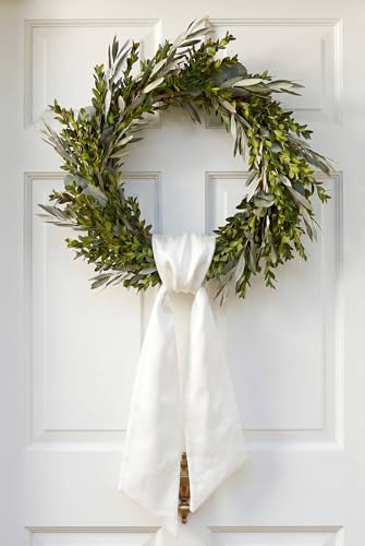 2 Pack White Wreath Sash for Front Door Blank Linen-Look Monogram