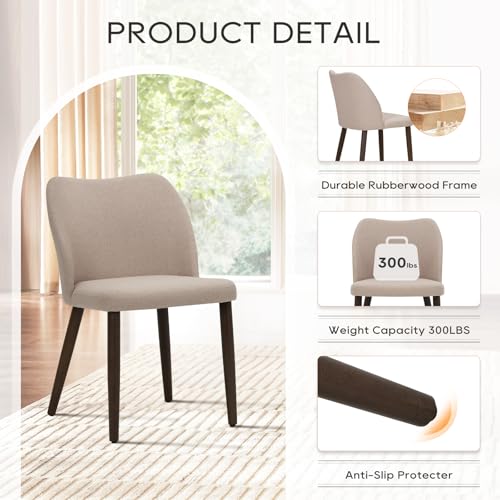 Upholstered Dining Chairs Set of 6, Modern Fabric Kitchen Chairs with Wood Legs