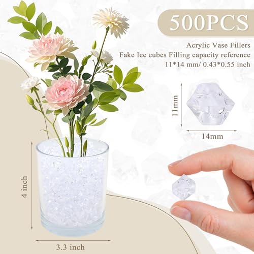 Clear Acrylic Fake Ice Cubes - 500 Pcs Irregular Gems for Vase Fillers & Decor