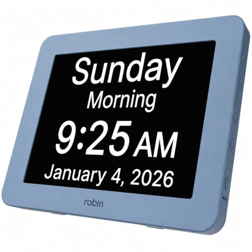 Robin Day Clock 2026 Winter Day - 8-Inch Digital Calendar & Talking Alarm for Seniors