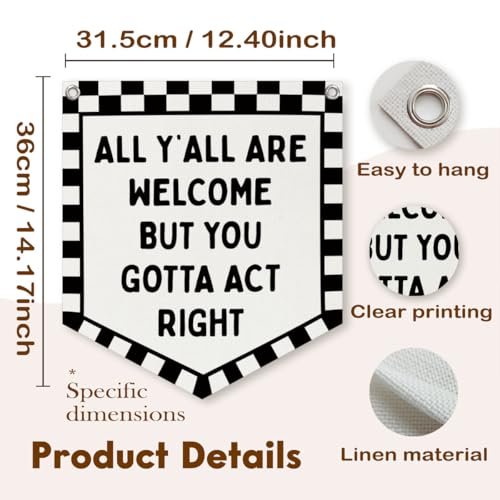 Checkered Welcome Banner Wall Sign - Linen Classroom and Bedroom Decor