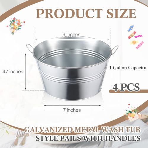 4 Pack 1 Gallon Galvanized Metal Buckets with Handles - Small Farmhouse Decor