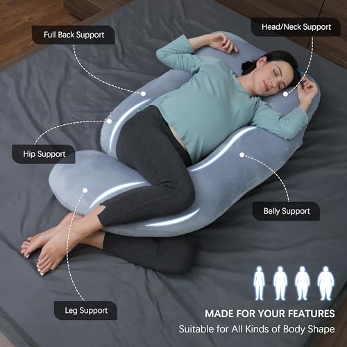 MOON PARK 57 Inch U-Shaped Pregnancy Pillow - Grey Full Body Maternity Support