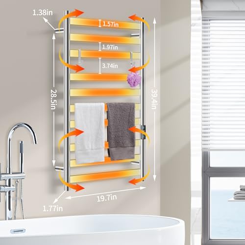 10-Bar Heated Towel Rack, Stainless Steel Wall Mounted Towel Warmer